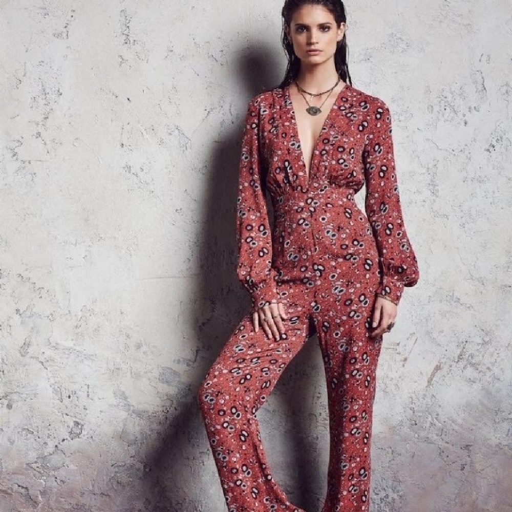 Free People Floral Print V-neck Romper
